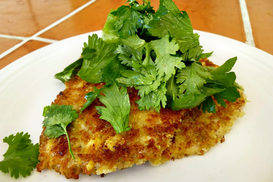 Panko and Parmesan Crusted Pork Chops with Herb Salad